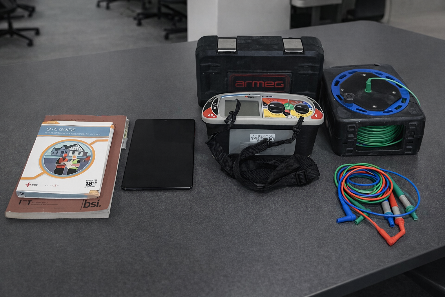 Electrical testing equipment on professional desk