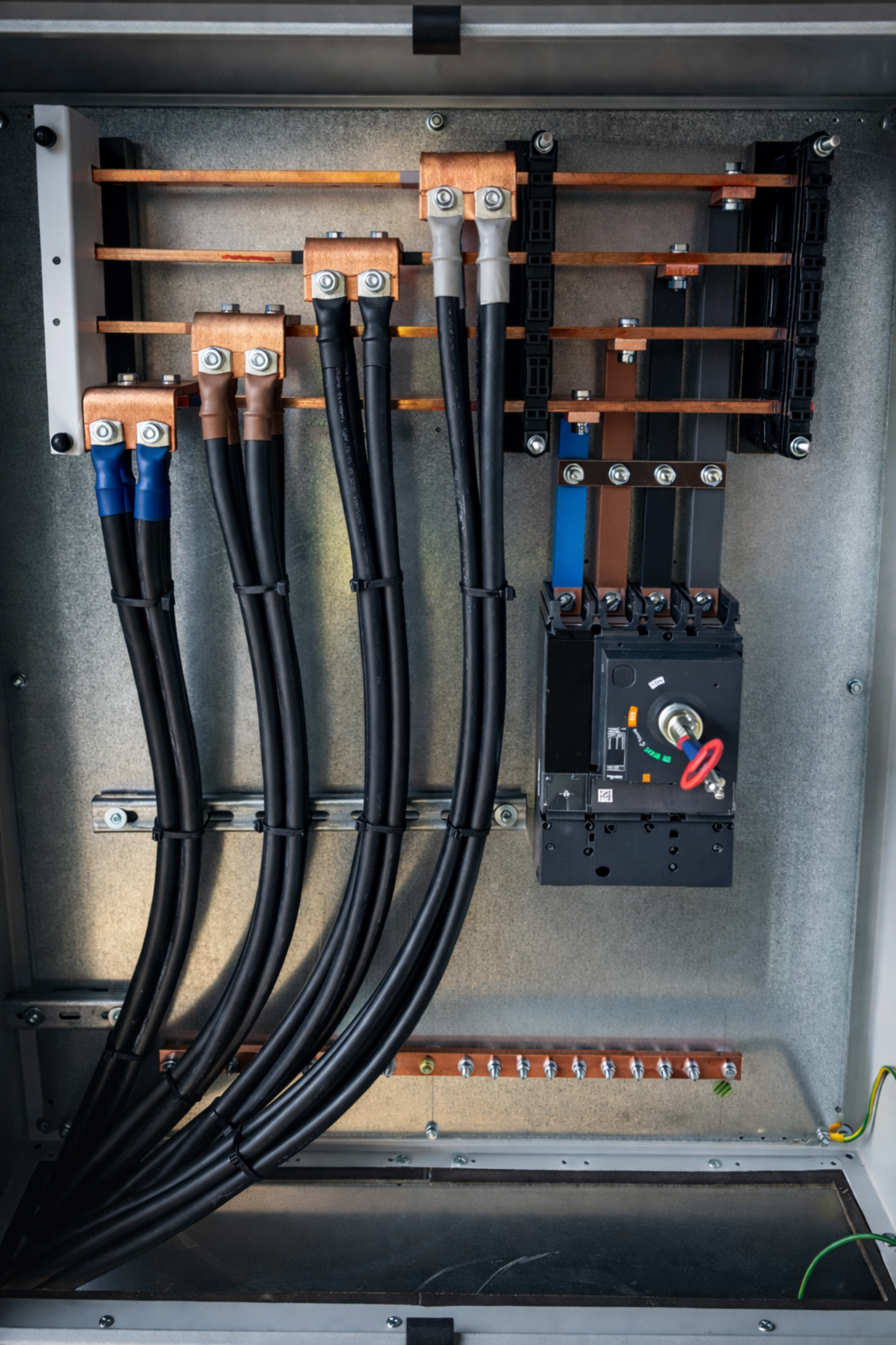 Copper busbars and main switchgear installation